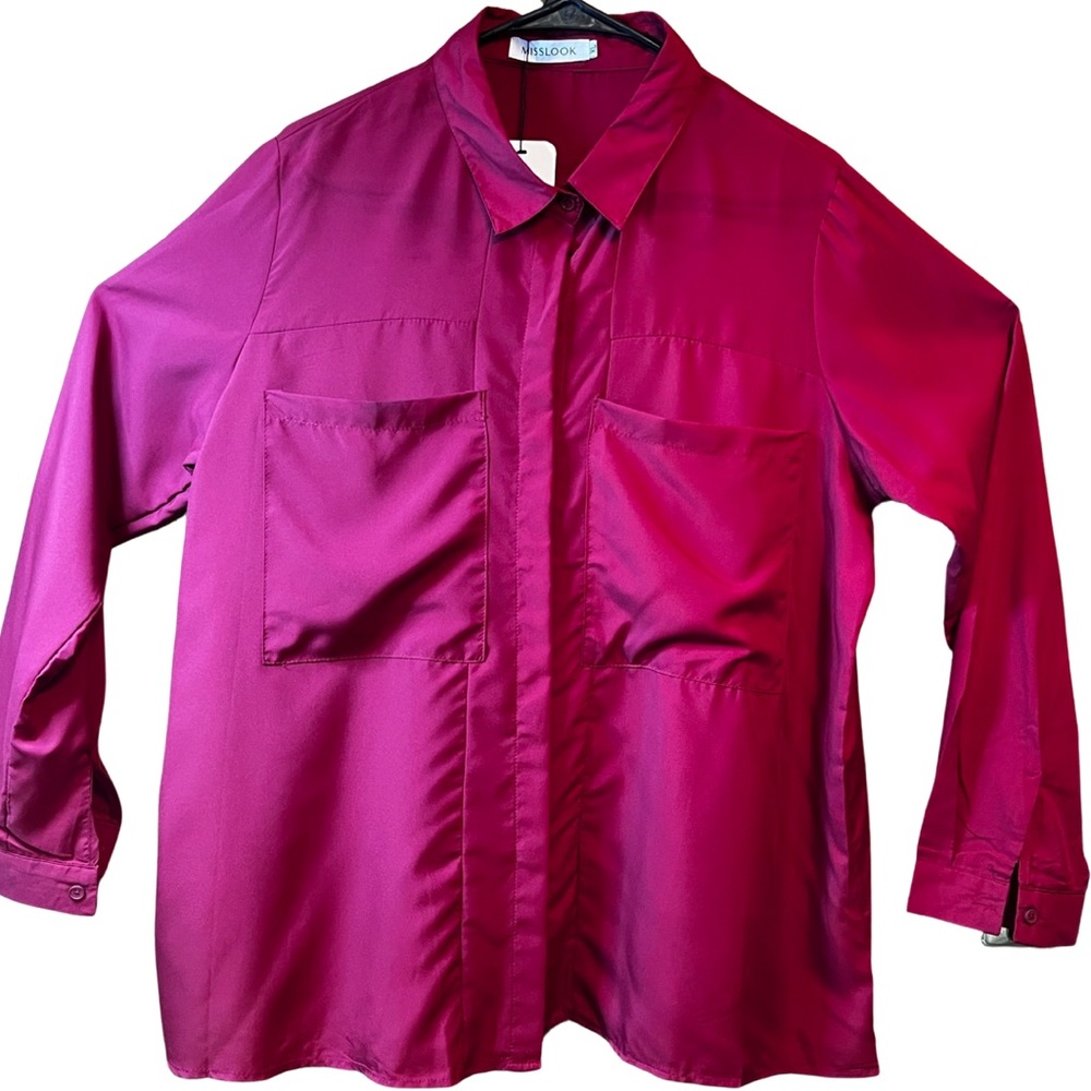 MissLook New Women’s Collared Long Sleeve, Hidden Buttons - Double pockets SZ XL